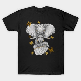Wisdom | Black Woman and Elephant Fantasy Art T-Shirt